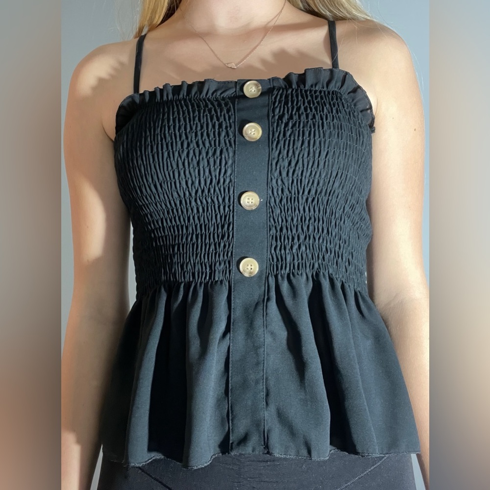 Black Ribbed Long Tank